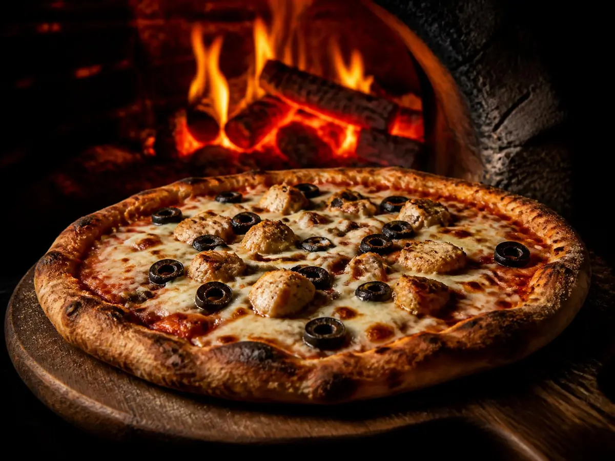 Bonfire Signature pizza fresh from the fire oven